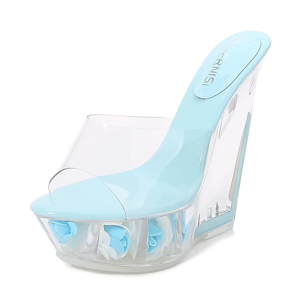 Platform Heel Cool Slippers Sexy Transparent Wedge Heel Crystal Shoes Waterproof Table Women's Shoes