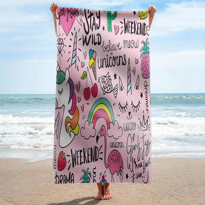 Microfiber Unicorn Beach Towel Cute Animal Bath Towel Absorbent Towels for Pool Swim Bathroom Sport Girl Quick Dry Beach Blanket