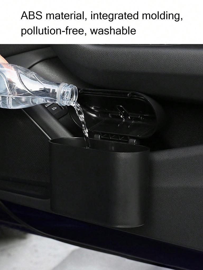 Car Trash Can Storage Box, Door-Side Hanging Type With Lid, Multifunctional Mini Storage Box, 1 Piece