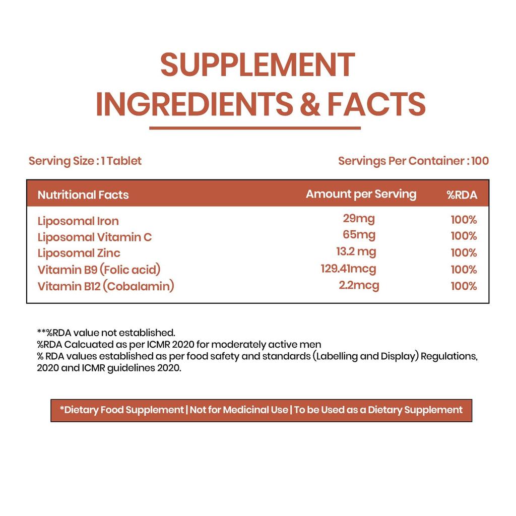 Vlado's Himalayan Organics Chelated Iron Tablets With Vitamin Support For Energy And Daily Wellness 100 Veg Tablets