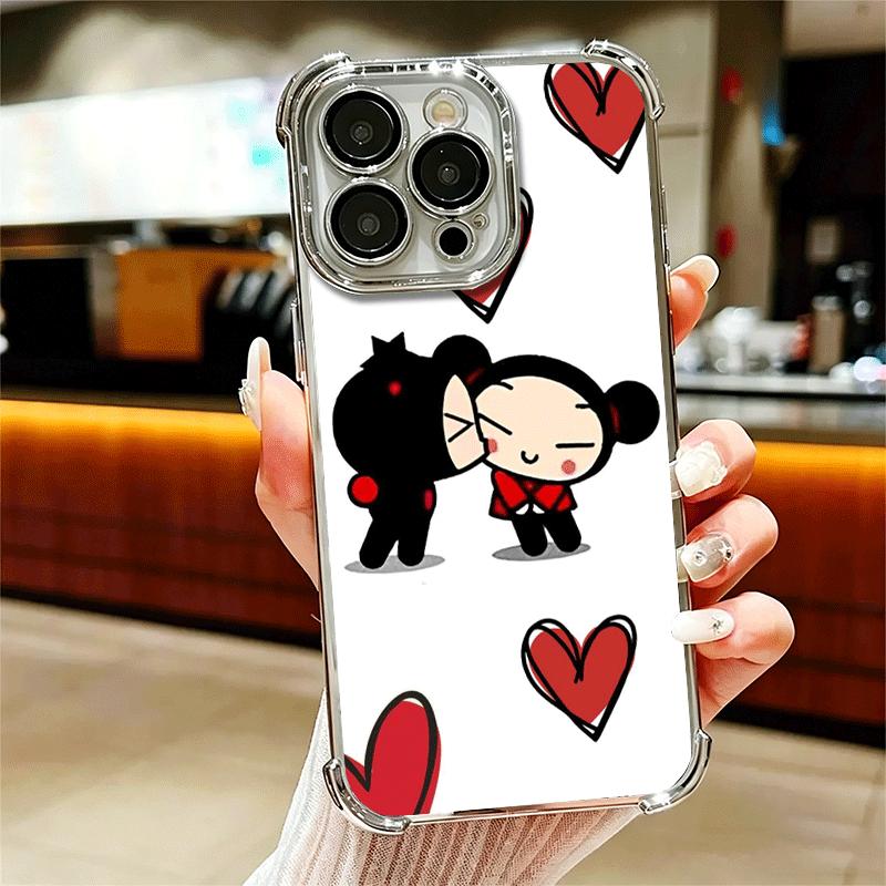 

Cartoon Cute Pucca Garu Plating Phone Case For Iphone 16 17 Pro Max Air 16E 14 15 Plus 12 13 Mini Anti-Fall Airabag Cover iPhone 13