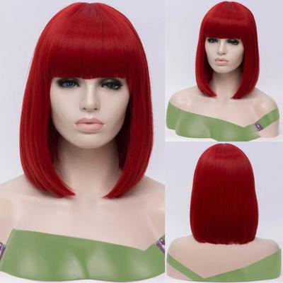 Pelucas sintéticas rectas cortas con flequillo para mujer, color azul, dorado, rojo, negro, blanco, morado, verde y marrón, peluca de cosplay para mujer