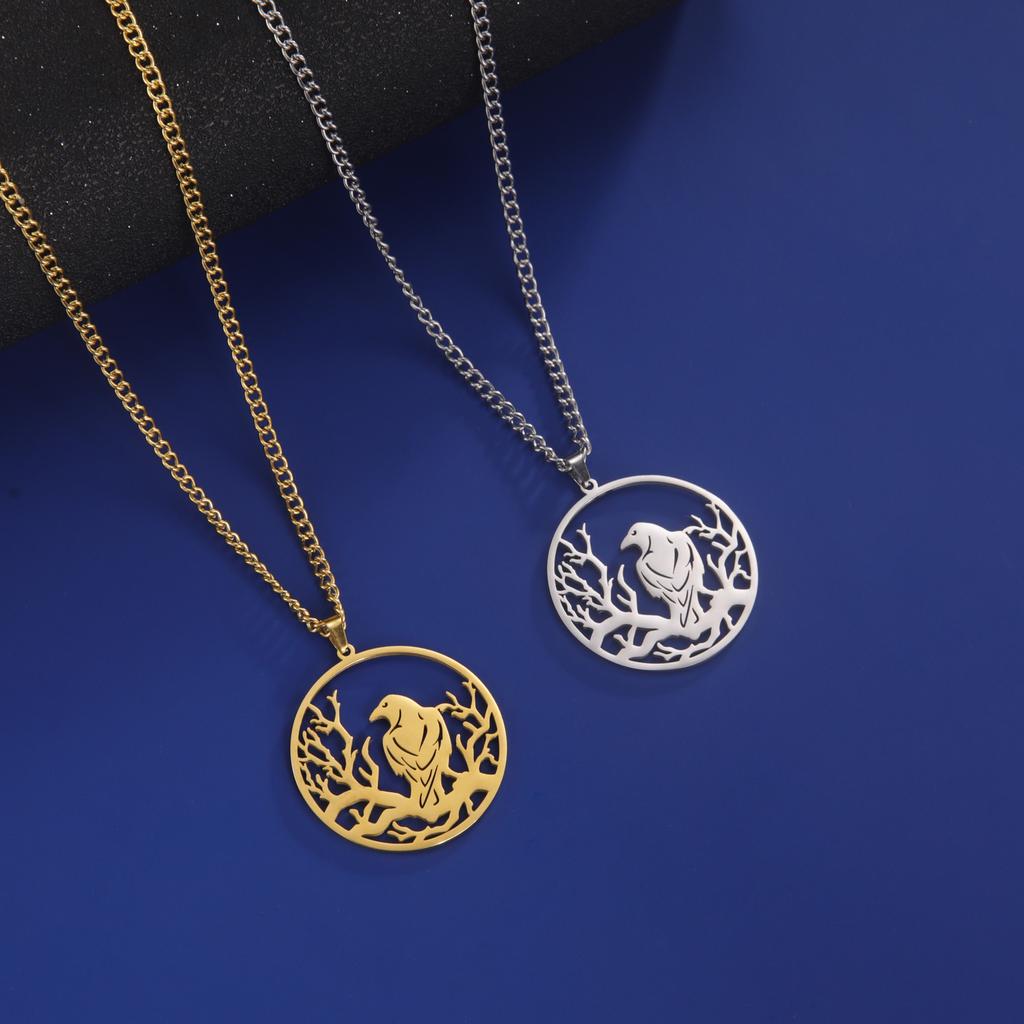 Crow Raven Pendant Necklaces Norse Mythology Stainless Steel Gothic Necklace for Men Vintage Jewelry