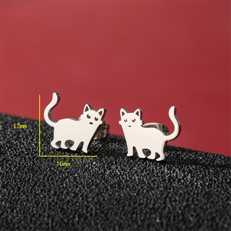 1 Paire Boucles d'Oreilles Animal Chat de Dessin Animé Mignon Boucle d'Oreille Clou Chaton en Acier Inoxydable pour Femmes