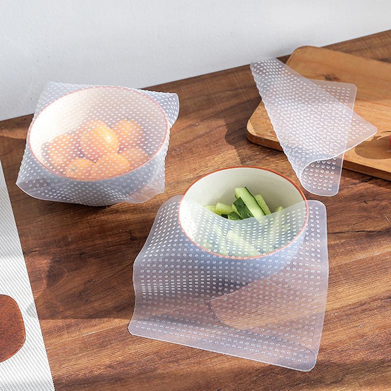 4 Pezzi Coperchi Estensibili in Silicone Riutilizzabili Coperchio per Ciotola Alimenti Avvolgimento Sottovuoto Sigillo Coperchio per Alimenti