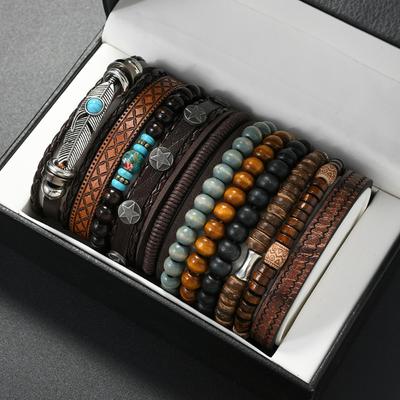 New Coconut Shell Wood Beads Beaded Soft Pottery Pearl Stone Leather Men's and Women's Bracelets Bracelets 11-piece Set