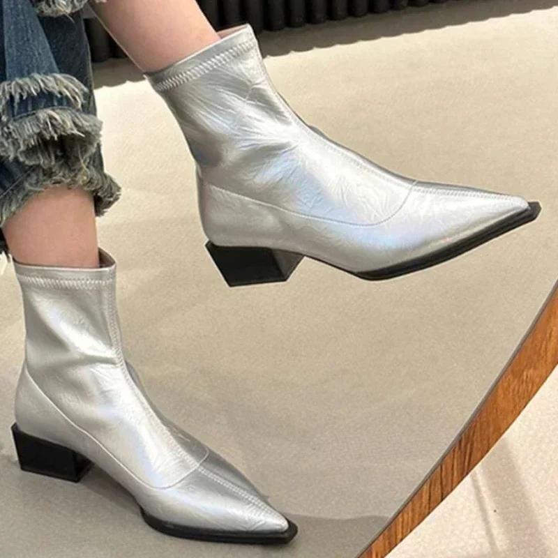 Autumn Women's Ankle Boots Shoes Fashion Pointed Toe Ladies Short Boot Square Low Heel Casual Winter Womens Footwear 2025 New