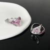 Bow Pink Water Drop Opening Ring Personality Light Luxury High Sense Fashion Trend Temperament Ring Elegant Jewelry