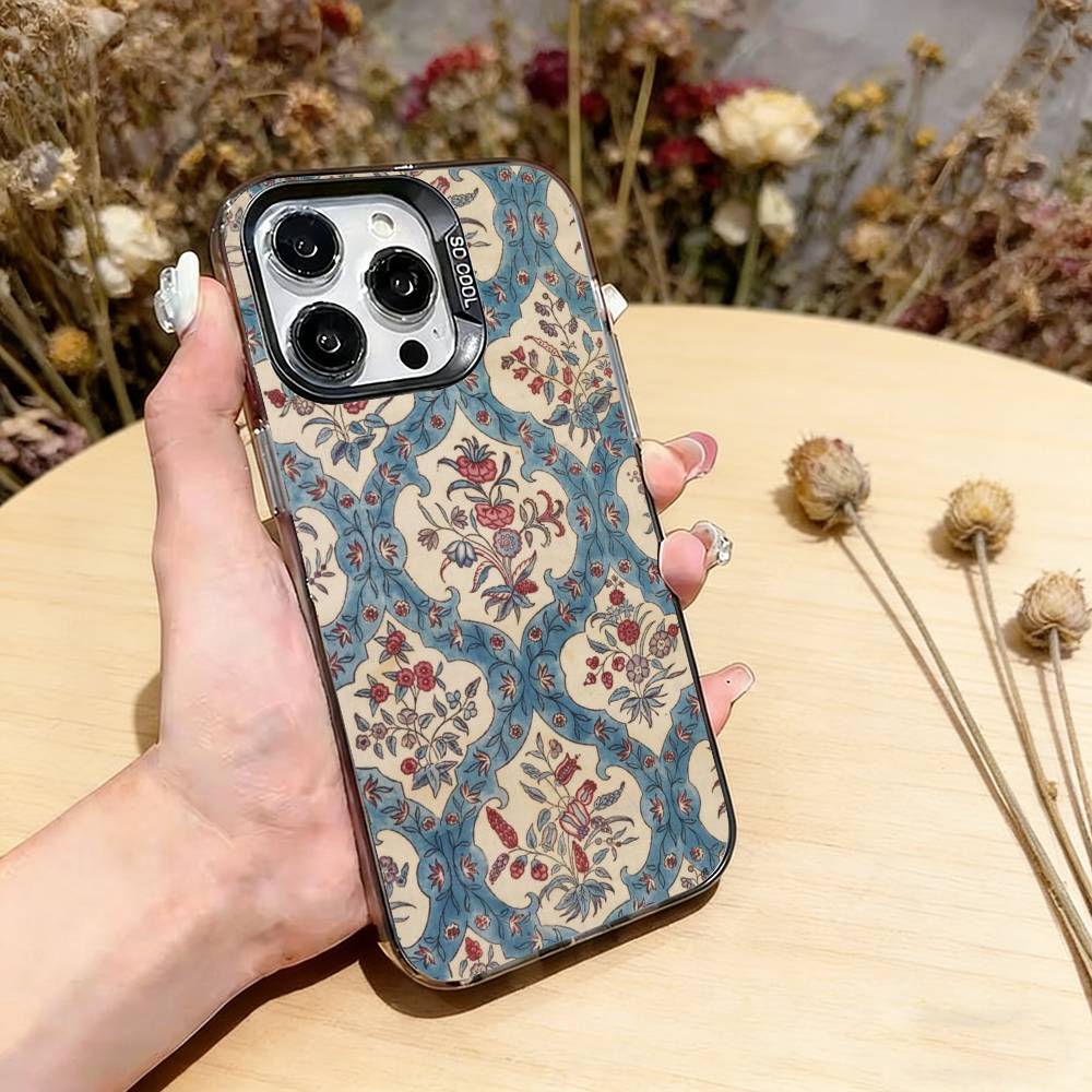 

Persian Carpet Floral Pattern Phone Case For iPhone 17,16,15,14,13,12,11 Plus,Pro Max,XS,Colorful Silver Black Cover iPhone15