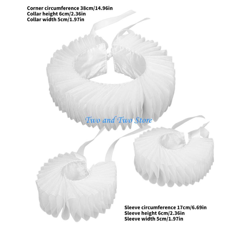 HX6F Ruffled Collar Wrist Cuffs Accessory Victorian Collar Lapel Medieval Cosplay
