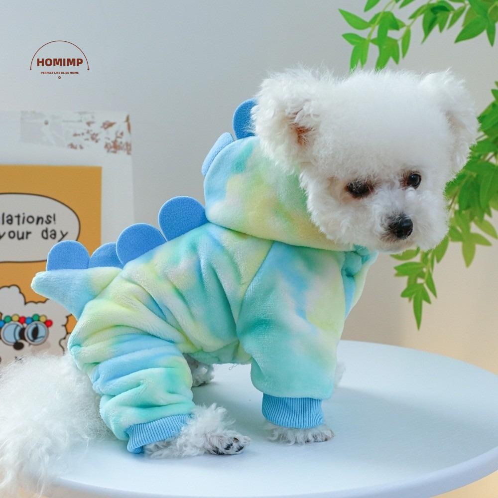 Warm Pet Dinosaur Costume Cartoon Colorful Style Flannel Dog Hoodie Thicken Comfortable Dog Jumpsuit Daily Walk