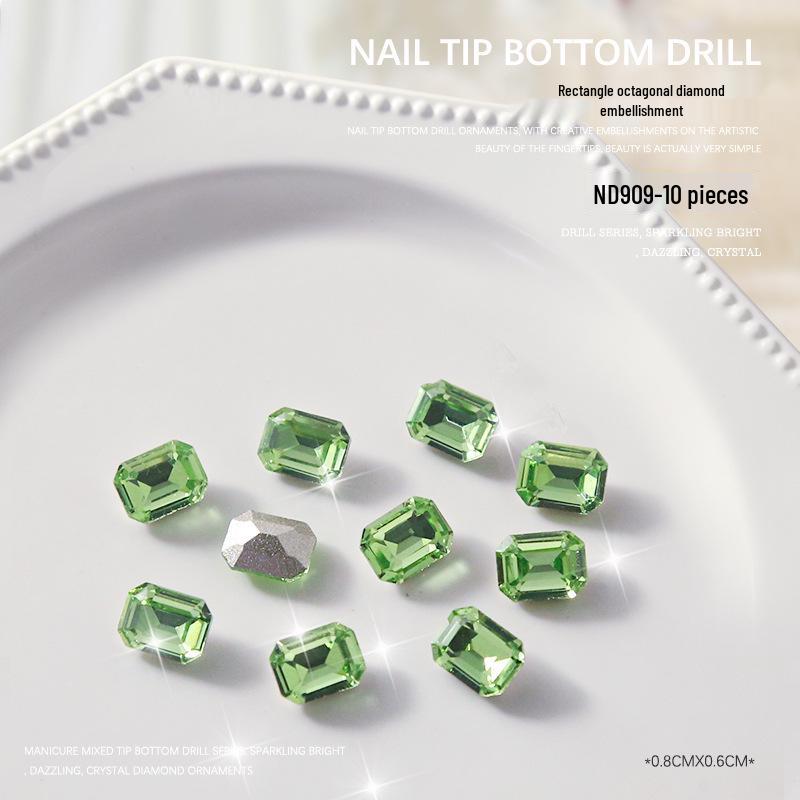 Moonlight Nail Art Diamond Decorations - 10 Pieces: Rectangle, Octagon, Square, Pointed Bottom Designs