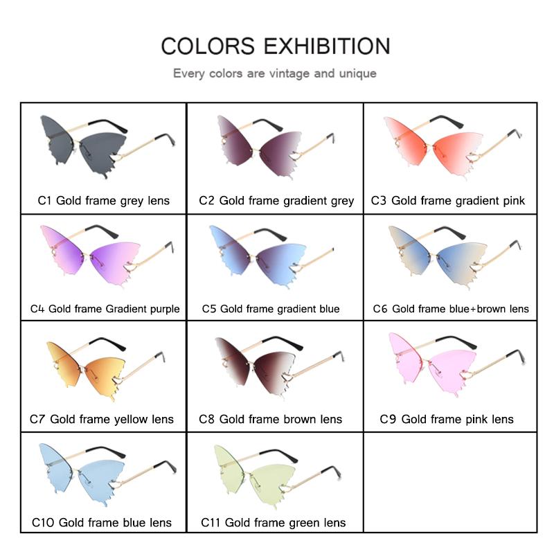 Auto-Schmetterlings-Sonnenbrille für Herren und Damen, UV-Schutz, Vintage-Radsport, randlose Sonnenbrille aus Metall