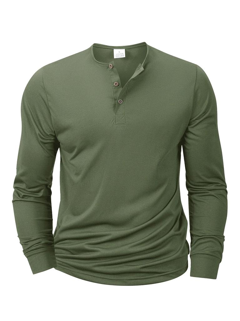 Camiseta de Manga Larga para Hombre Ajustada Camiseta Interior Tops de Fitness Camisetas Camisa Henley con Botones Camiseta Casual Acogedora