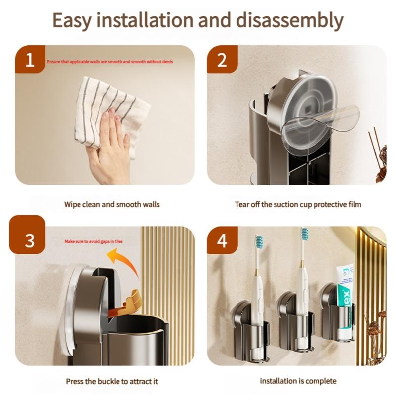 ABS Úložný stojan Držáky na elektrické zubní kartáčky Nástěnný Bez vrtání Koupelnové organizéry s přísavkou do sprchy