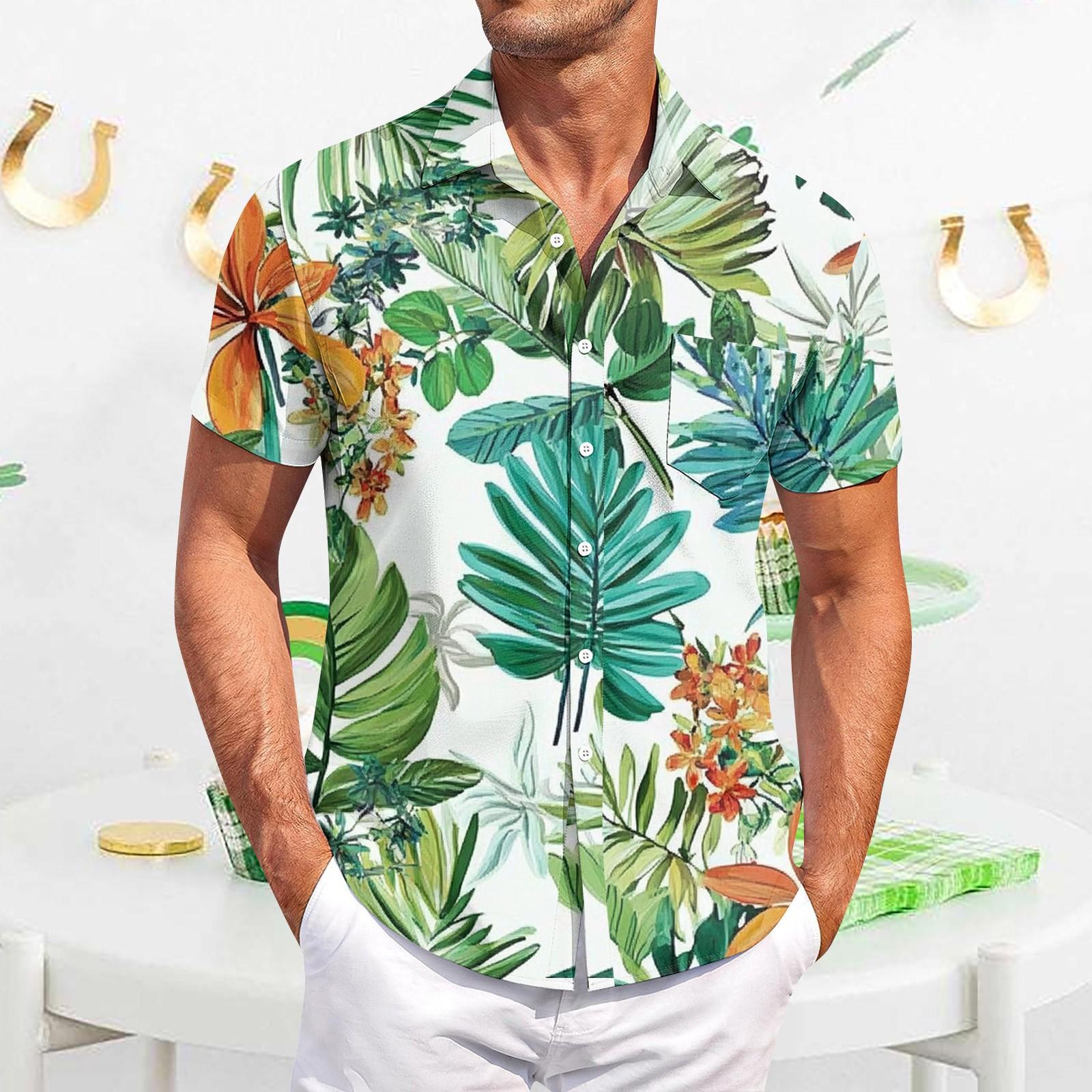 

Мужская повседневная рубашка с короткими рукавами, облегающая, стильная, с гавайским принтом XXXL