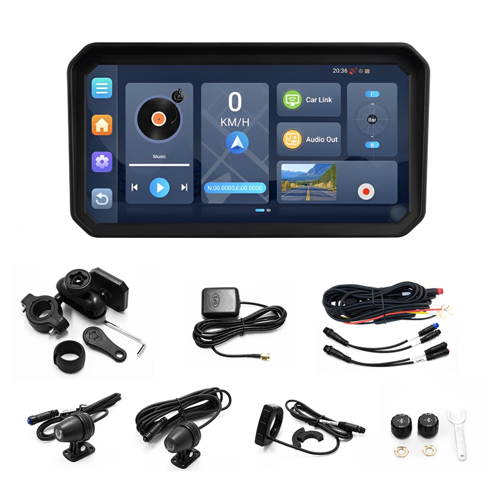 6-дюймовый мотоциклетный видеорегистратор, приборная панель, беспроводной CarPlay, Android 14, GPS-навигация, дисплей, TPMS, Монитор, Регистратор, WIFI, 4+64G