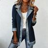 Jachetă tricotată patchwork din denim pentru femei, cu guler rever, pentru ținute casual