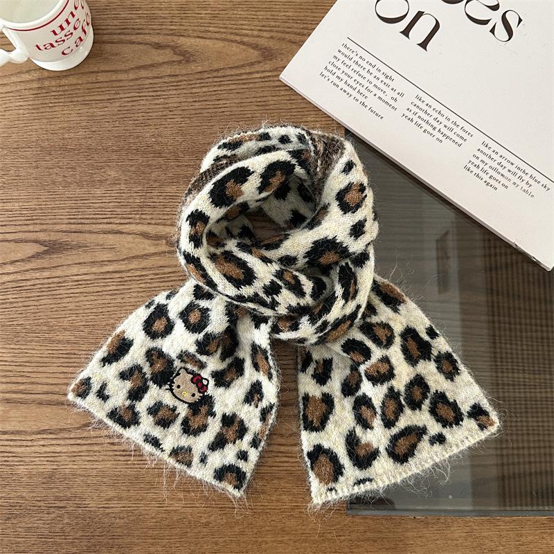 Lenço de Listras com Estampa de Leopardo de Alta Qualidade Estilo Coreano para Mulheres: Cachecol Quente de Outono/Inverno