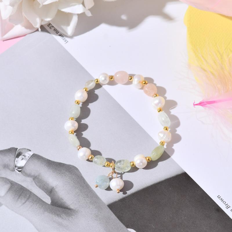 Summer Fashion Women's Bracelet Natural Freshwater Pearl with Yellow Crystal Waterproof Fashion Bangles
