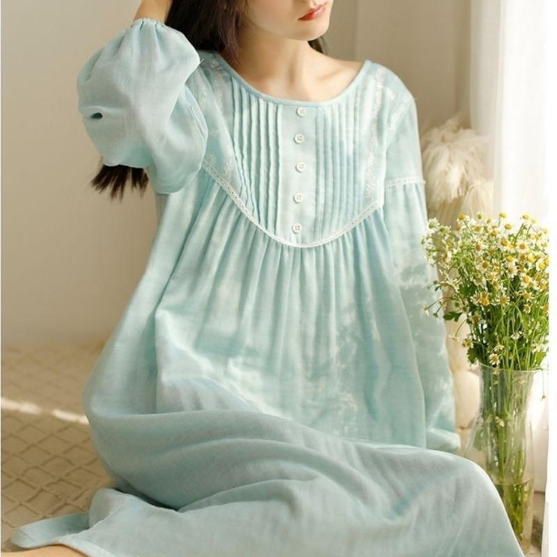 Pure Cotton Princess Style Pajamas for Women Spring and Autumn Long-sleeved Nightgown Girls New Loose Casual Pajamas