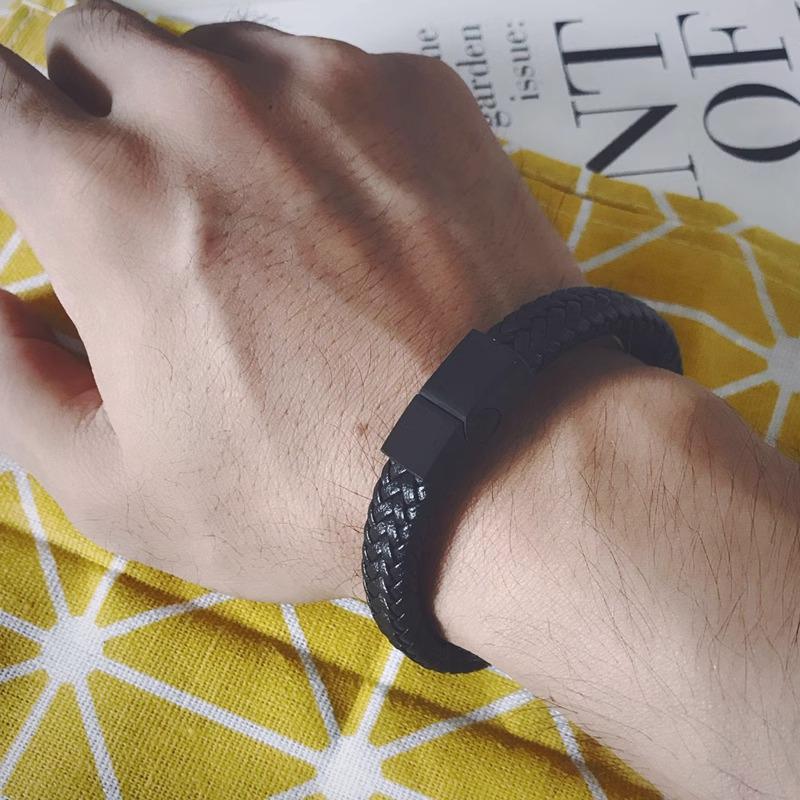 Cross-Border Black Cowhide Cord Woven Bracelet - Men's Trendy Minimalist Retro Design