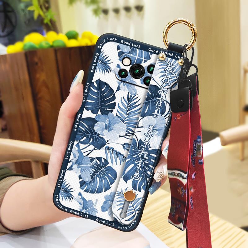 Lanyard Protective Phone Case For Xiaomi Poco X3 NFC/X3 Pro Wristband Back Cover Chinese Style Silicone Phone Holder