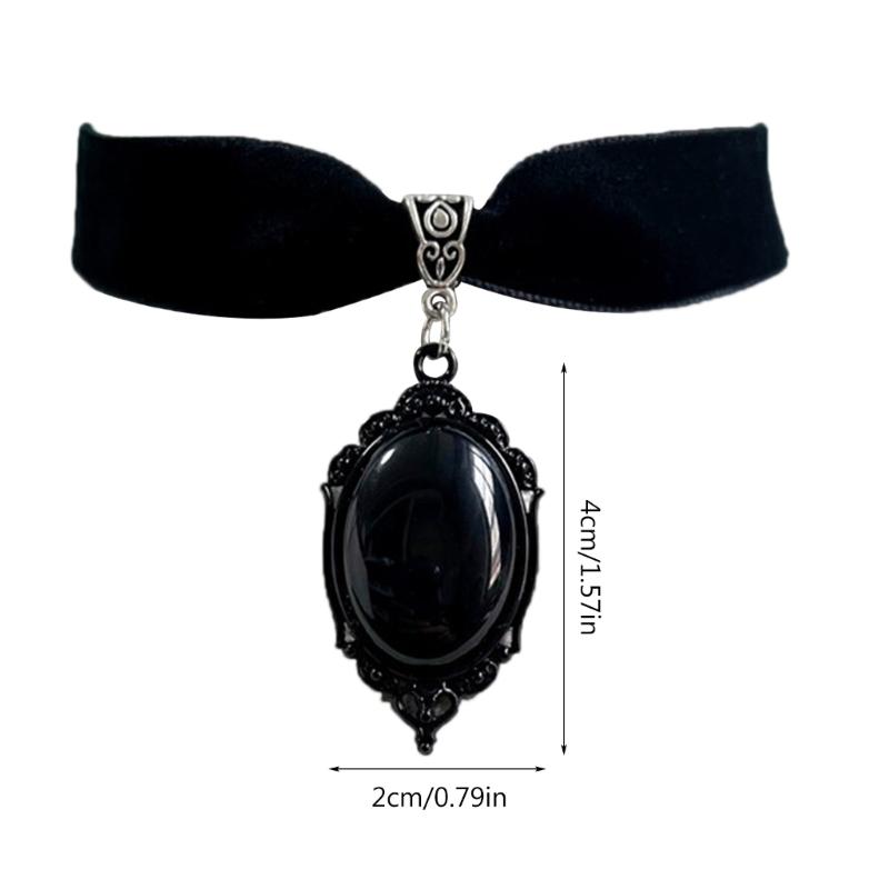 Black Velvet Collar Gothic Victorian Black Embossed Crystal Necklace Fashion Women Gifts Pagan Witchcraft Jewelry