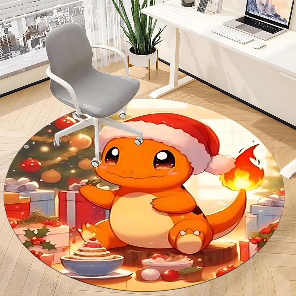 Christmas Charmander Pokémon Office Round Area Rug, Under Office Chairs Bedroom Living Room Home Decor a1022205