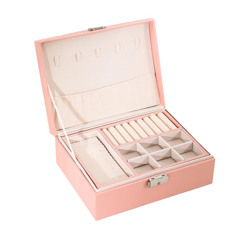 Elegant Multi-Layered PU Leather Jewelry Box with Lock for Earrings, Necklaces, and More