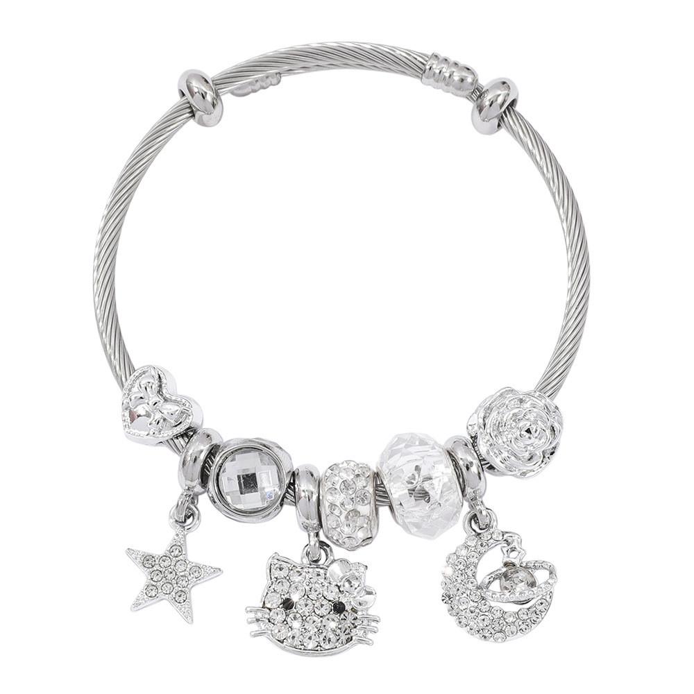 Gioiello per Mano Hello Kitty con Ciondolo Micropavé per Regalo e Souvenir di Viaggio