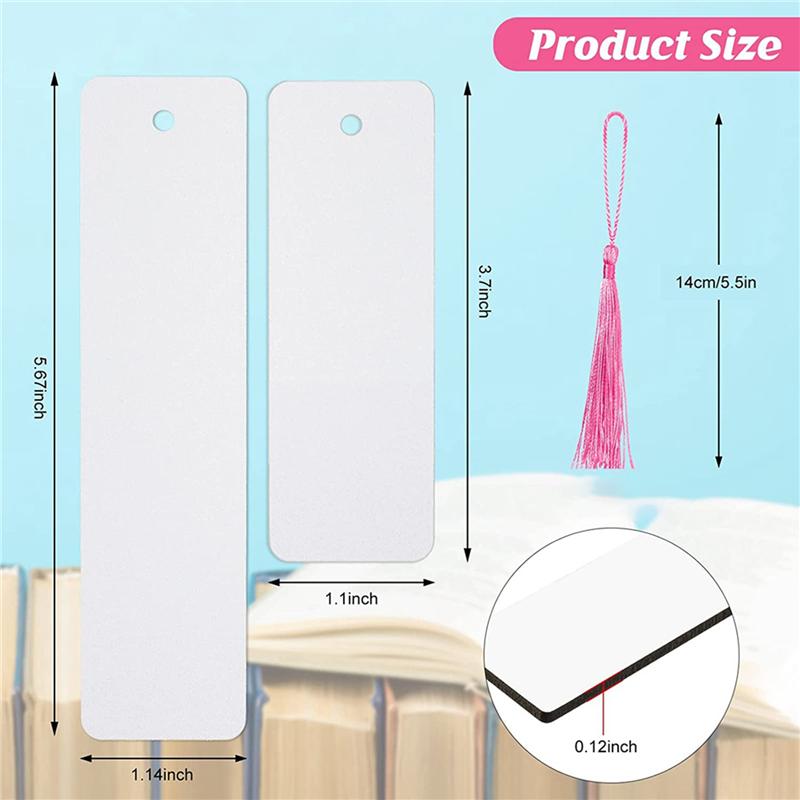 Fresh 70 Pieces Sublimation Blank Bookmark, Heat Transfer Sublimation Bookmarks With Hole And 70 Pcs Colorful Tassels