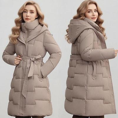 Lekka Puszysta Kurtka z Kapturem Ciepła Jednolity Kolor Casualowy Płaszcz Średniej Długości Luźny Sportowy Bawełniany Materiał Wysoka Jakość