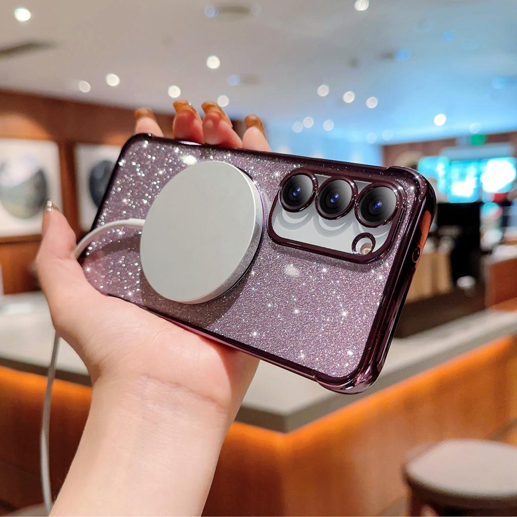 For Samsung Galaxy S23 Case Electroplating Glitter TPU Clear Phone Cover Magnetic Case