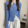 2025 Spring & Fall Women's Slim Fit Zipper Cardigan - Long Sleeve, Irregular Knit Top