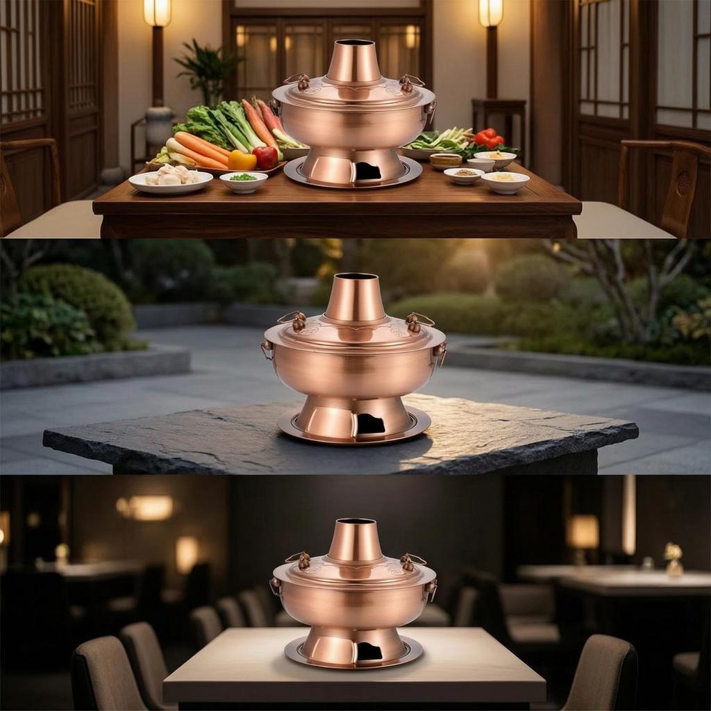 Briquette-Heated Pot Copper-Colored with Chimney Traditional