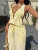 2026 Cross-Border Summer Striped V-Neck Vest & Straight-Leg Pants Set