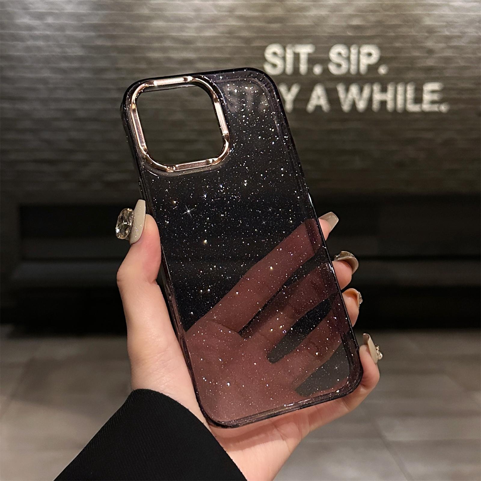 

For iPhone 16 Pro Case IMD Sparkle Sequin PC+TPU Shockproof Phone Cover Grey