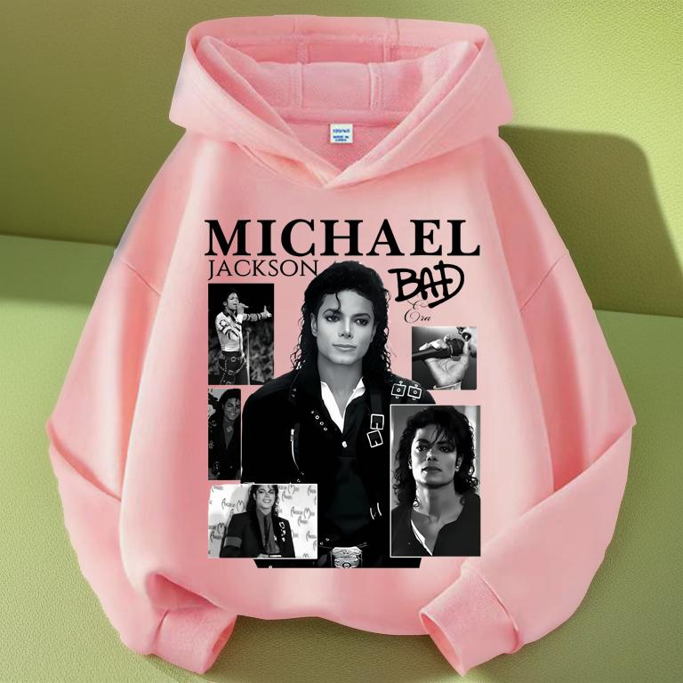 Michajackson Bad Album Print Kids Hoodie, Unisex, Vintage Hip Hop Pullover Hooded Sweatshirt, Casual Streetwear Top