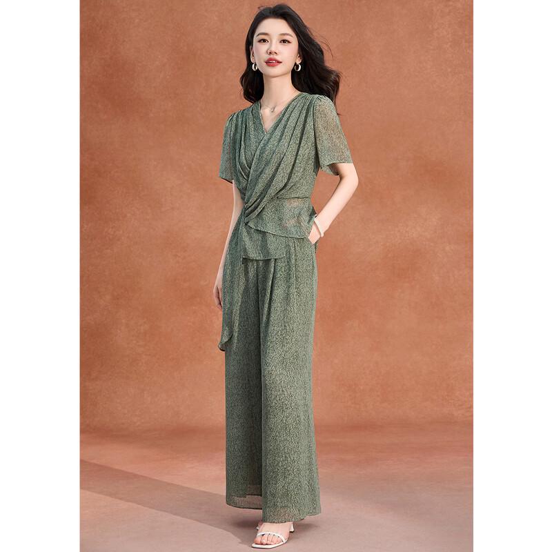 Melanie Women s Draped Ice Silk Two-Piece Commuter Set L
