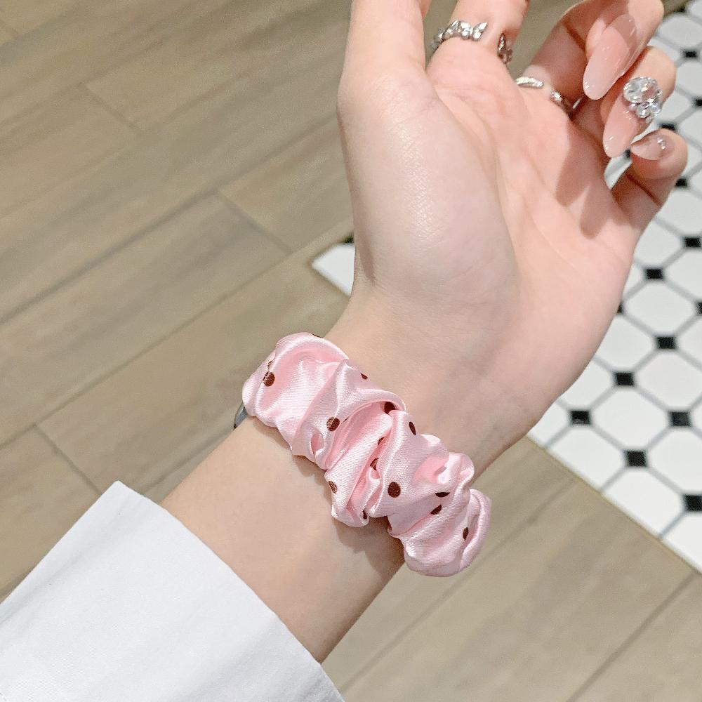Rekbaar Scrunchie Polsbandje voor Apple Watch Series11 46mm Bandje Dames Polka Dot Garenstijl Lief Scrunchie voor iWatch10/8/7 38/41mm 42mm 44mm 45mm