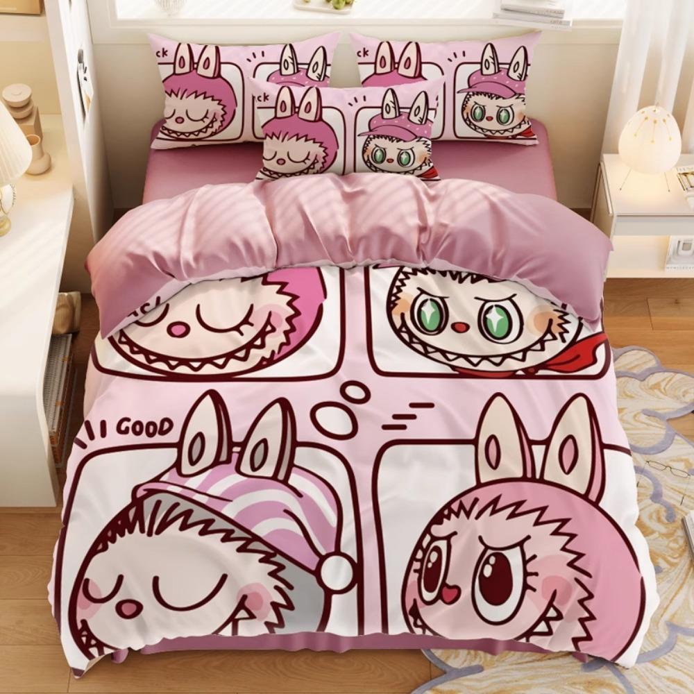 Schattig bubu beddengoed 2/3-delige slaapkamerset, kindercadeau tieners volwassene microvezel tweepersoonsbed dekbedovertrek met rits kamerdecor