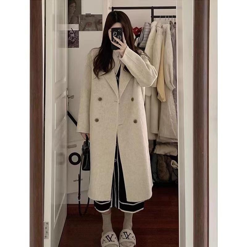 Women's Mid-Length Wool Coat - 2024 Autumn/Winter Hepburn Style, Loose Fit, Korean Design