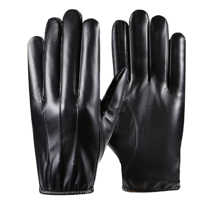Men's Thermal Leather Gloves Autumn and Winter Leather Velvet Cold-proof Outdoor Riding Driving Windproof Waterproof Gloves