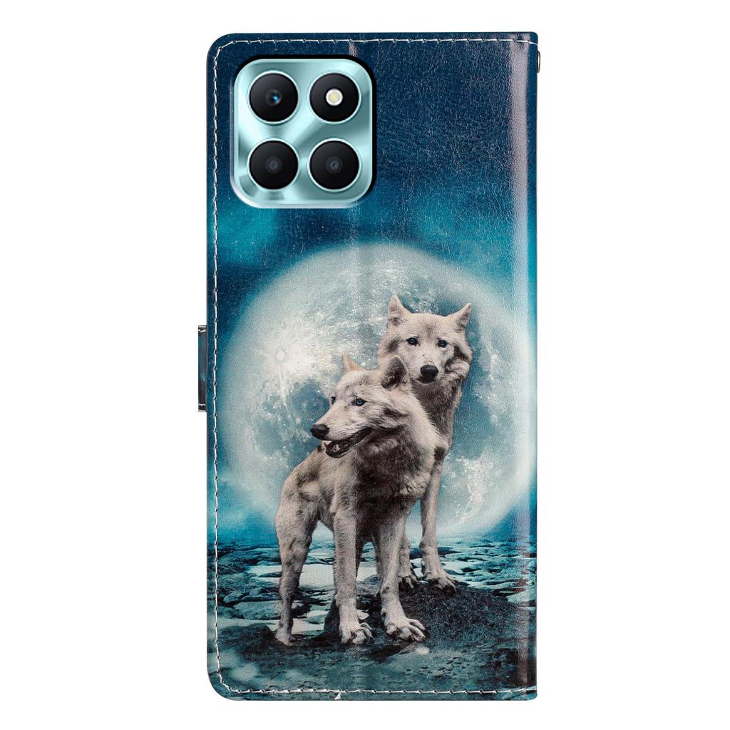 For Honor X6c 4G Wallet Case PU Leather Pattern Printing Stand Phone Cover with Strap