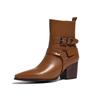 Supply Autumn and Winter Fashion High Heel Belt Buckle Large Size Pointed Thick Heel Western  Boots