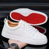 2026 Autumn New Leather Surface White Shoes Men's Shoes Red Bottom Casual Shoes Fashion Trend Commuting Business Board Shoes