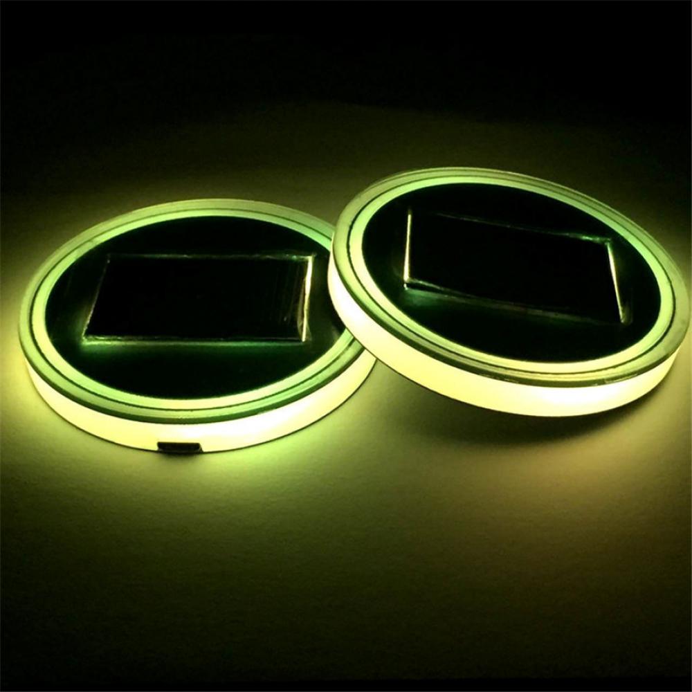 Pair 68Mm Round Solar+Usb Charging Car Cup Holder Bottom 7 Color Rgb Led Lights