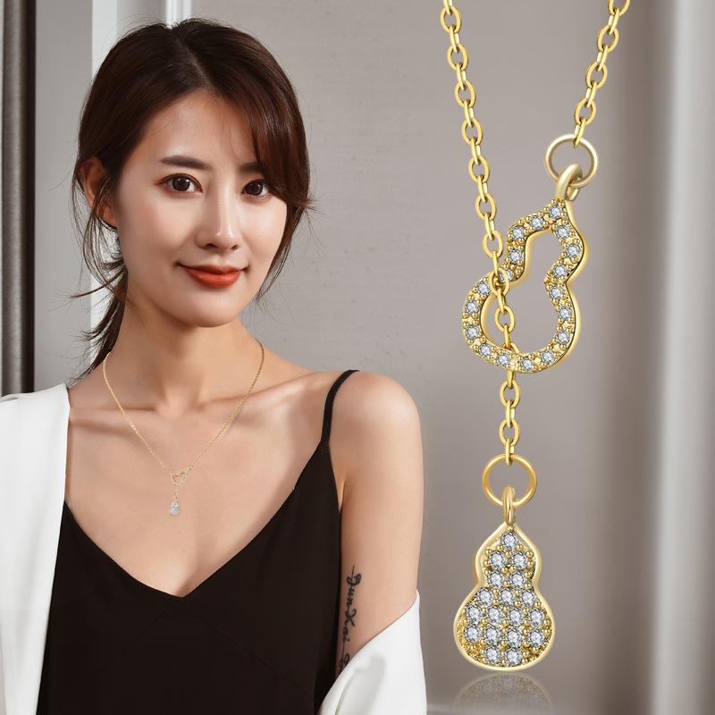 Steel Titanium Elegant Double Gourd Necklace For Women Stylish Ins Happy Luck Design For All Occasions