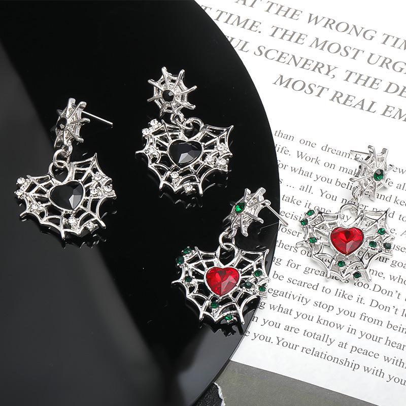 

Sweet Dark Spiderweb Heart Earrings: Y2K Hot Girl Halloween Style красный